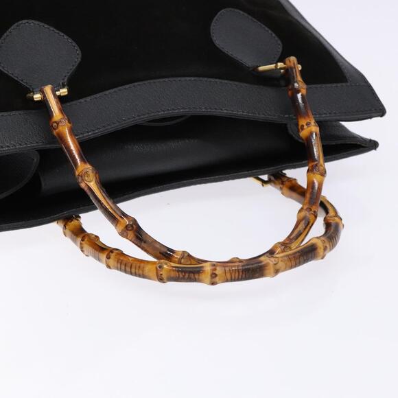 GUCCI Bamboo Hand Bag Suede Leather Black Gold 002 2853 0260 0 - Picture 7 of 13